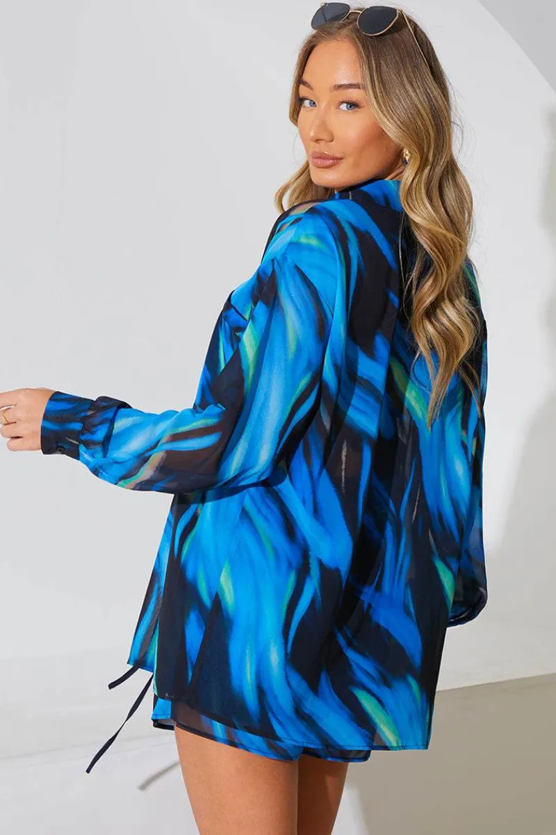 Abstract Print Chiffon Co-Ord Beach Shirt|In the Style Online