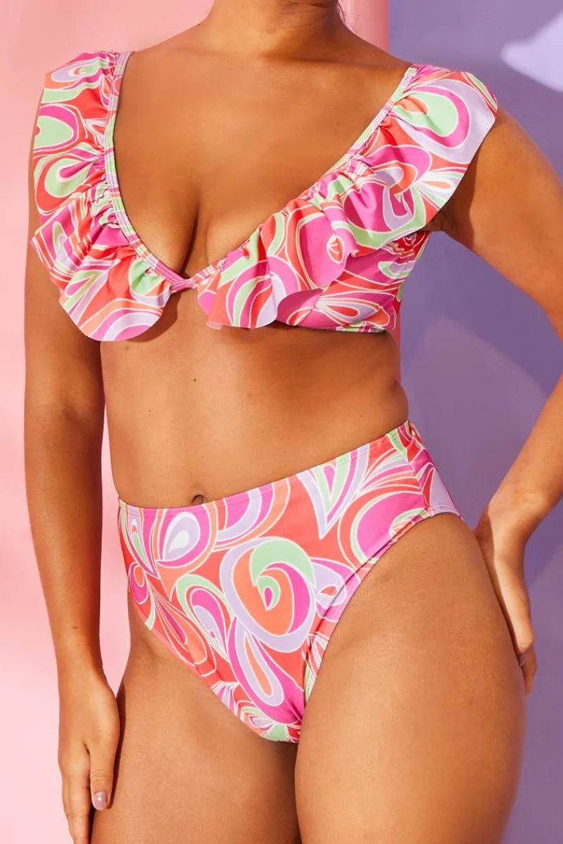 Abstract Print High Waisted Bikini Bottoms|Billie Faiers Outlet