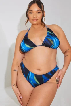 Abstract Print Triangle Gold Trim Bikini Top|In the Style