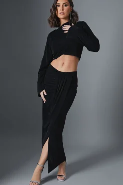 Acetate Slinky Wrap Midi Skirt|In the Style Online