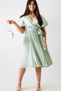 Angel Sleeve Pleated Wrap Midi Dress|In The Style