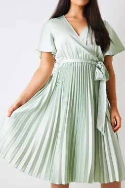 Angel Sleeve Pleated Wrap Midi Dress|In The Style