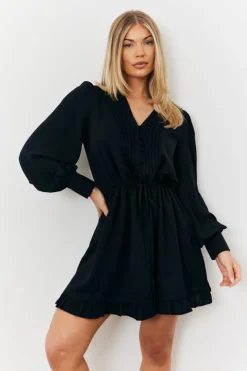 Balloon Sleeve Pintuck Tie Waist Detail Mini Dress|In The Style New