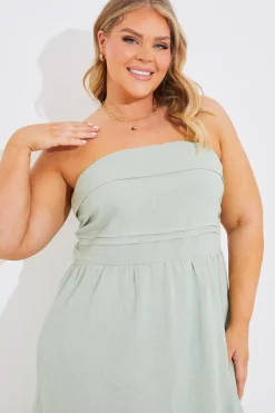 Bandeau Linen Look Midi Dress|In The Style Clearance