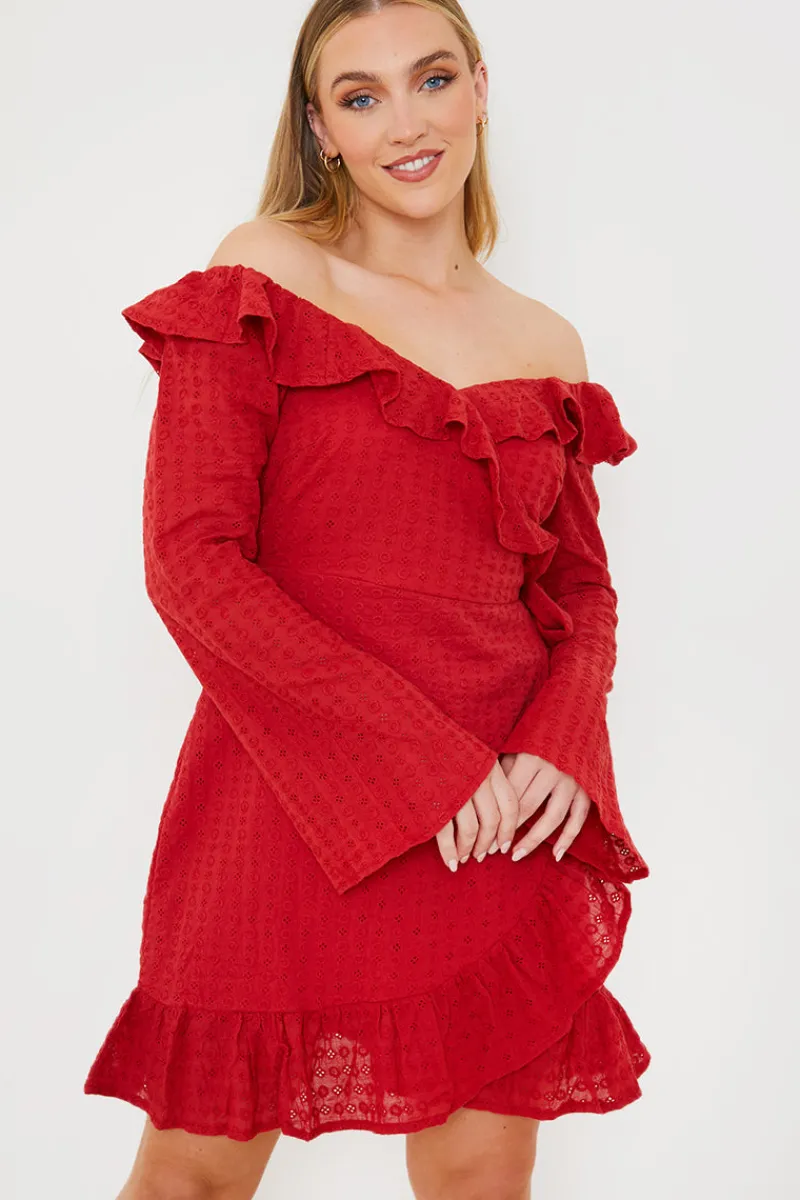 Bardot Broderie Anglaise Mini Dress|In the Style Hot