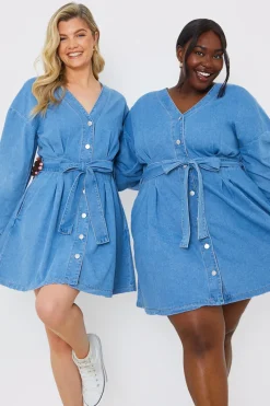 Belted Denim Shirt Dress|In the Style Clearance