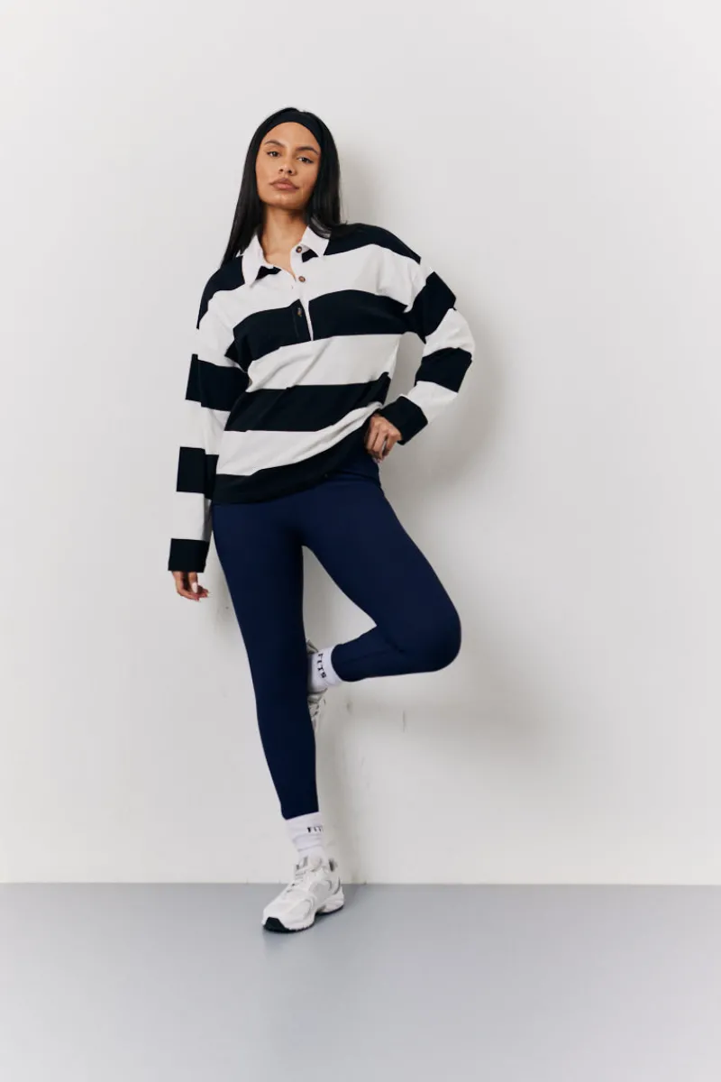 Black & White 90's Stripe Long Sleeve Rugby Shirt|In The Style Clearance