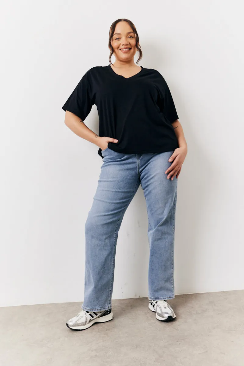 Black and White 2 Pack Slouchy V-Neck T-Shirt|In The Style Online