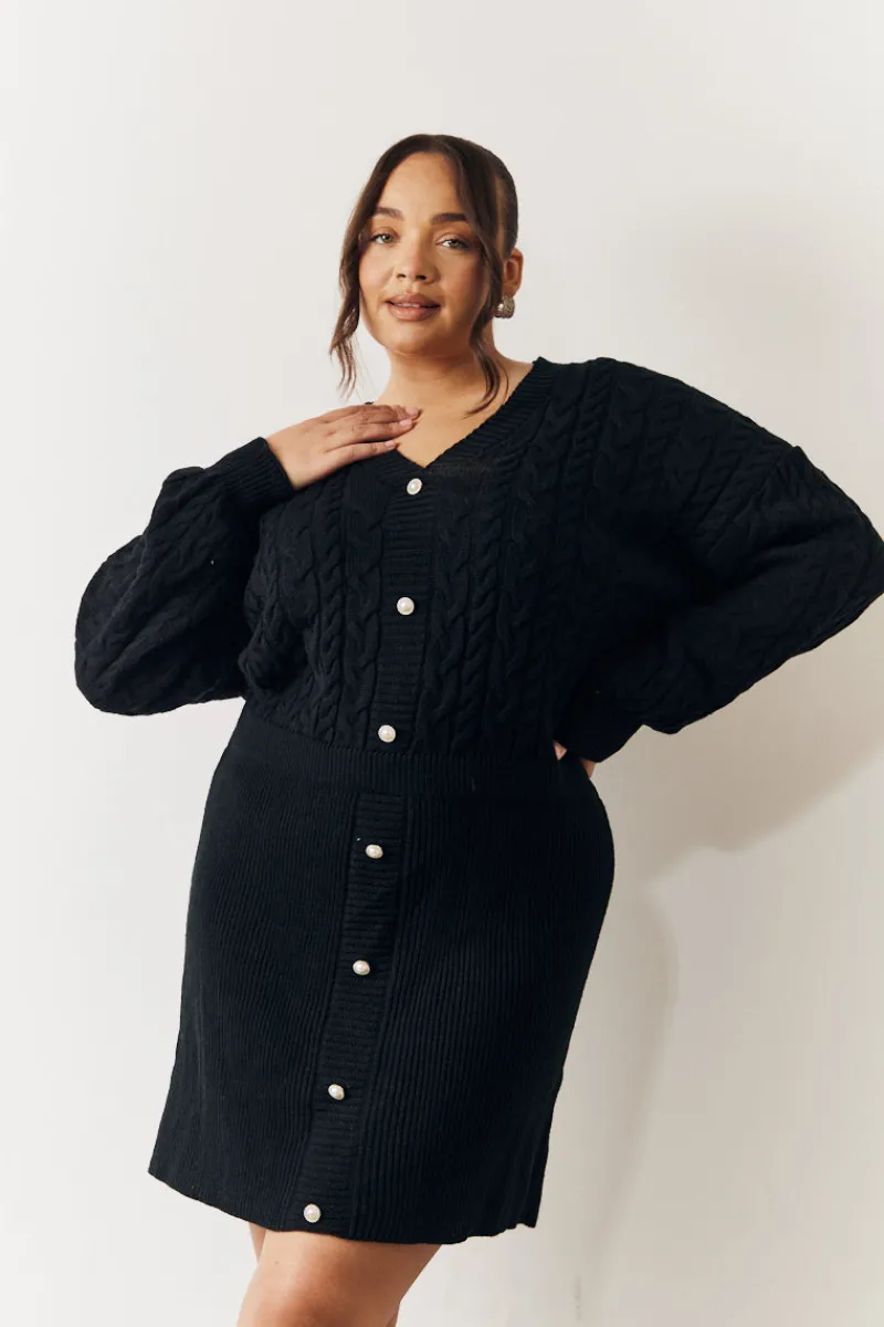 Cable Knitted Diamante Button Mini Dress|In the Style Hot