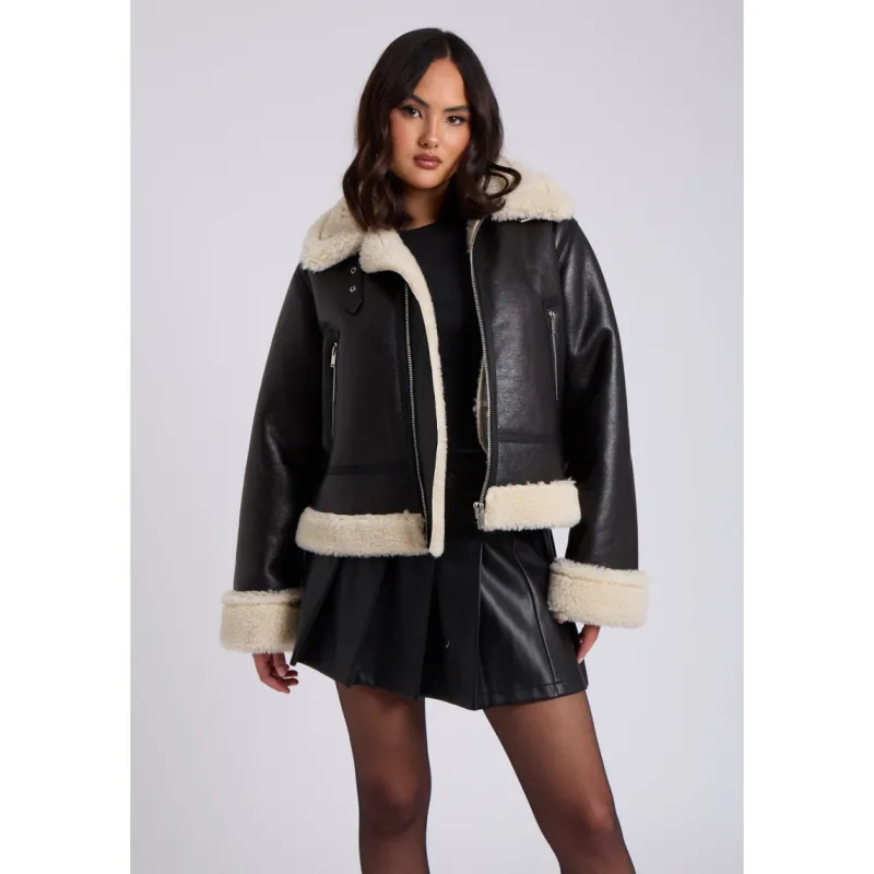Black Cropped Bonded Jacket|Urban Bliss New