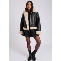 Black Cropped Bonded Jacket|Urban Bliss New