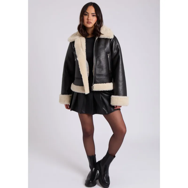 Black Cropped Bonded Jacket|Urban Bliss New