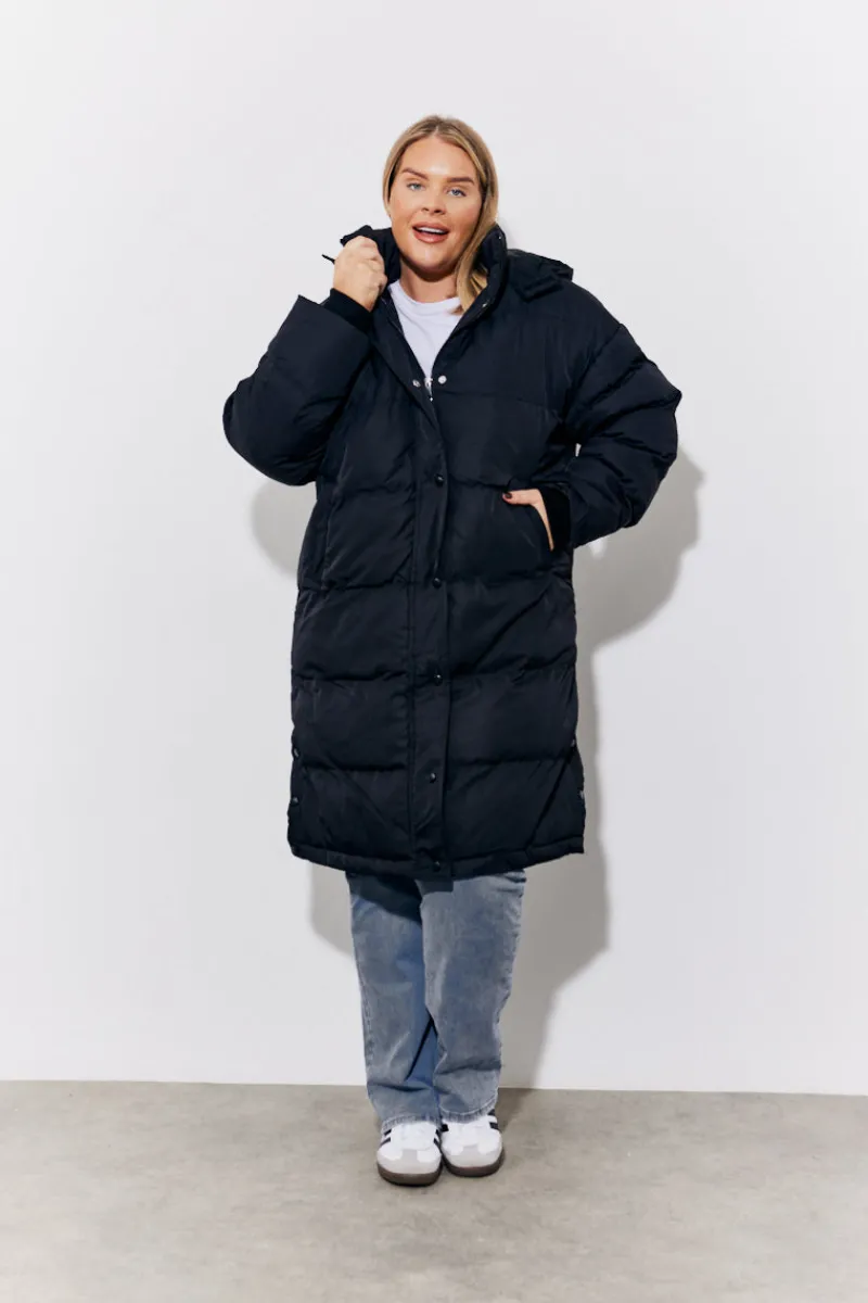 Hooded Longline Popper Puffer Coat|In the Style Hot