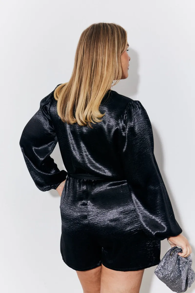 Liquid Satin Belted Detail Playsuit|In the Style Sale