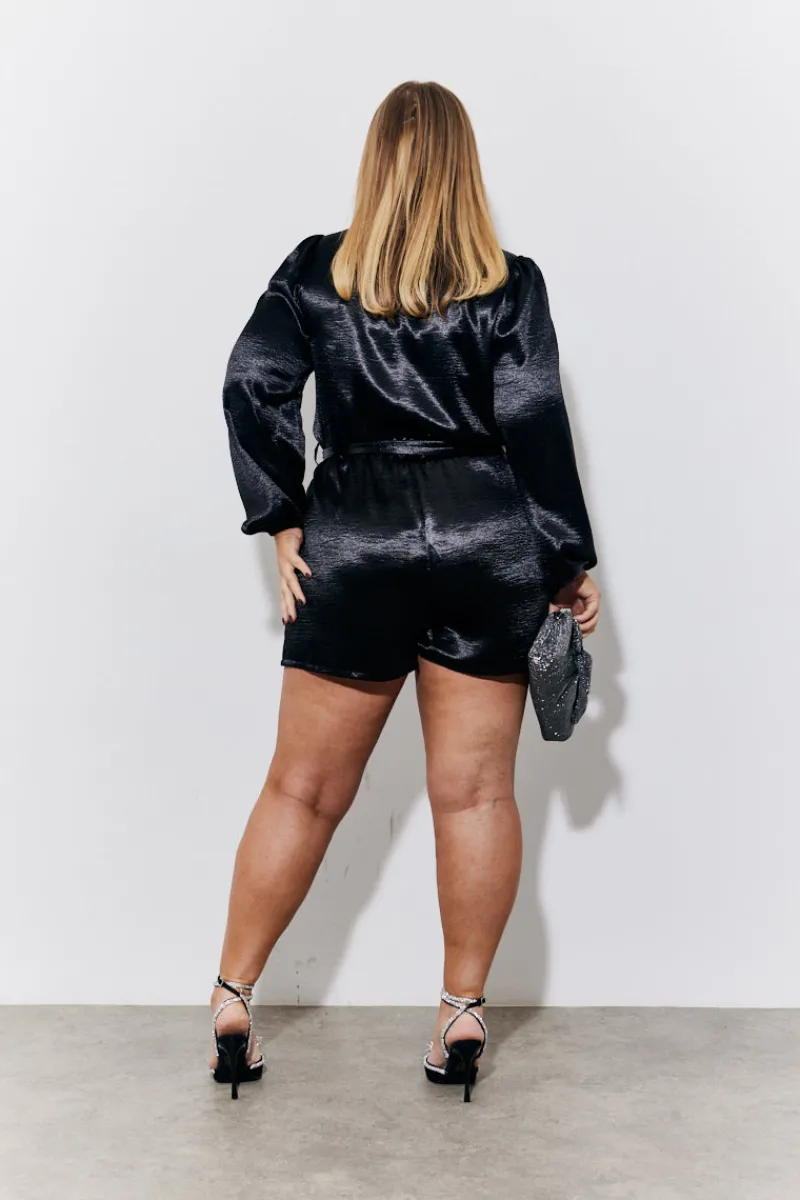 Liquid Satin Belted Detail Playsuit|In the Style Sale