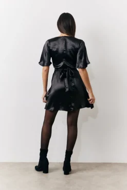 Liquid Satin Wrap Front Detail Mini Dress|In the Style Discount