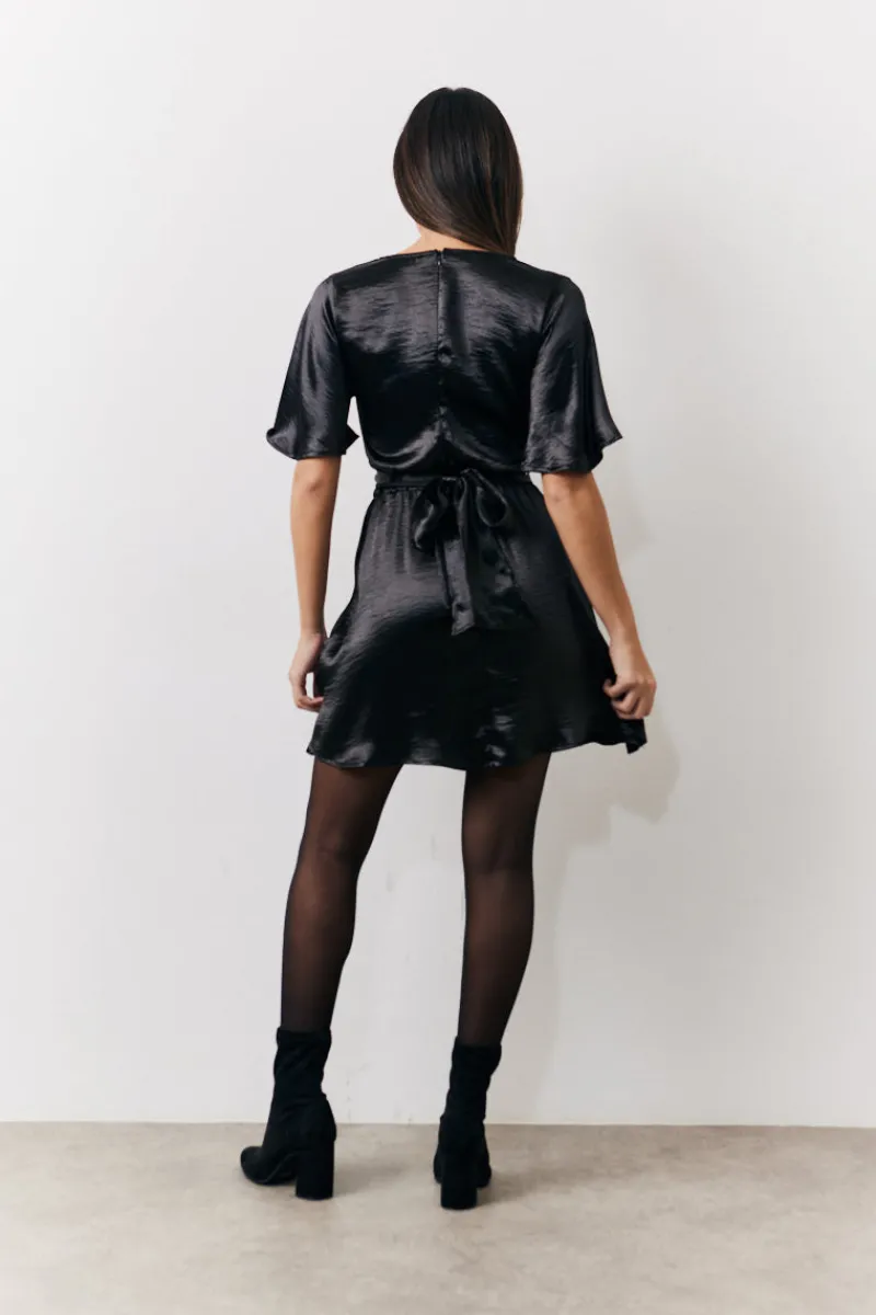 Liquid Satin Wrap Front Detail Mini Dress|In the Style Discount