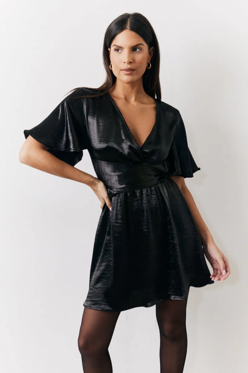 Liquid Satin Wrap Front Detail Mini Dress|In the Style Discount