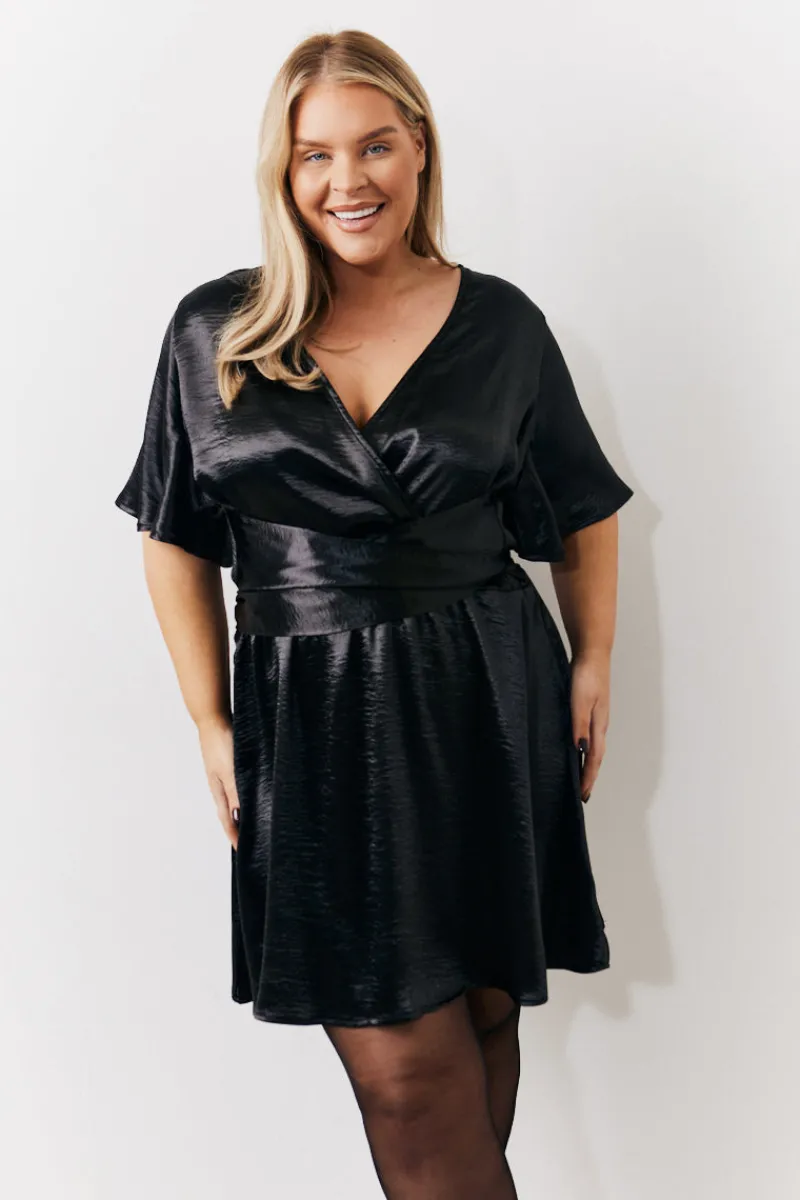 Liquid Satin Wrap Front Detail Mini Dress|In the Style Discount