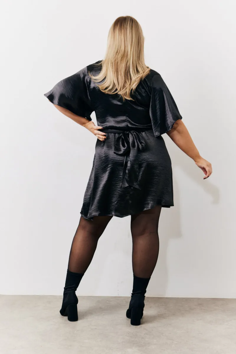 Liquid Satin Wrap Front Detail Mini Dress|In the Style Discount