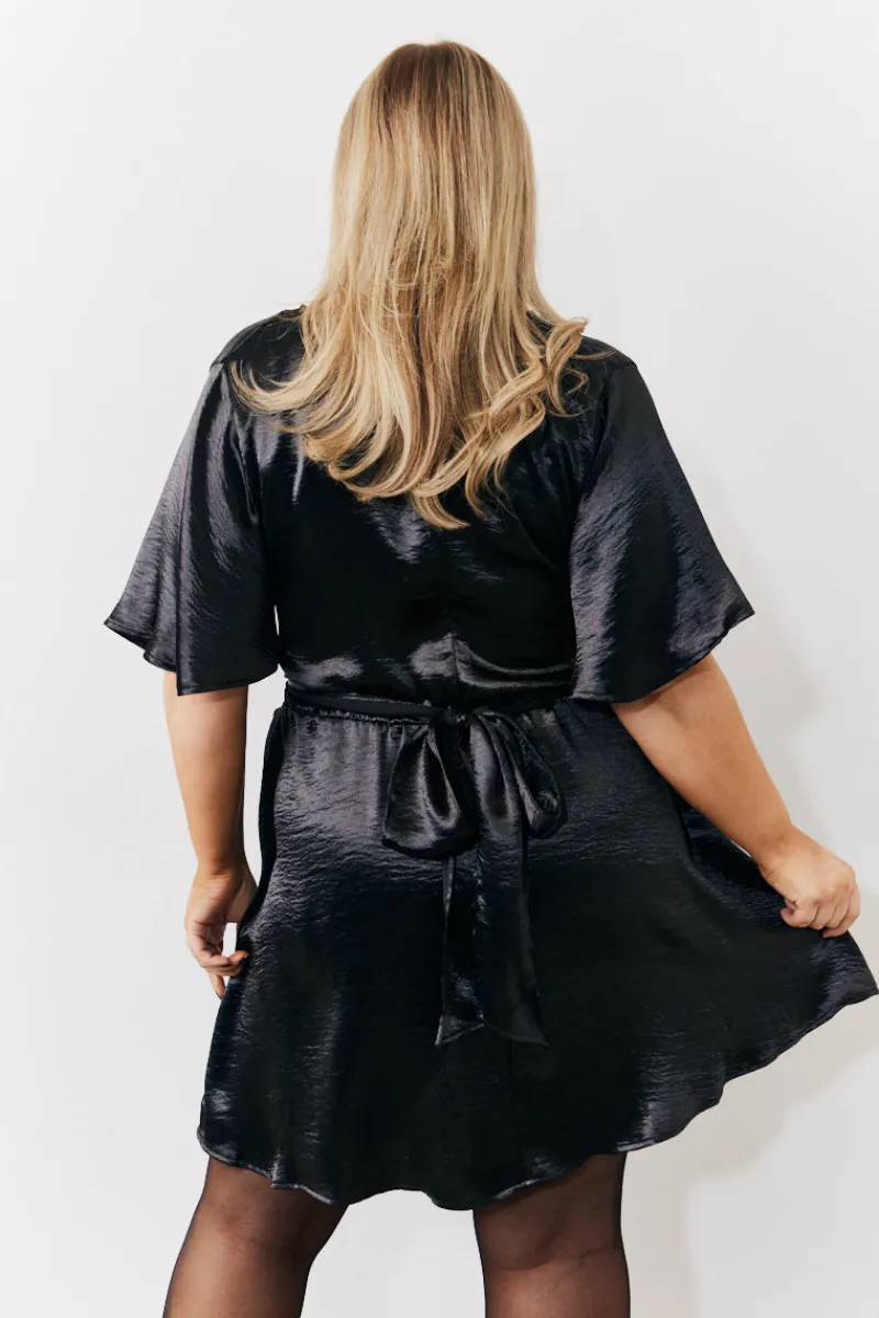 Liquid Satin Wrap Front Detail Mini Dress|In the Style Discount