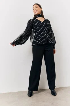 Polka Dot Tie Neck Blouse|In The Style Sale