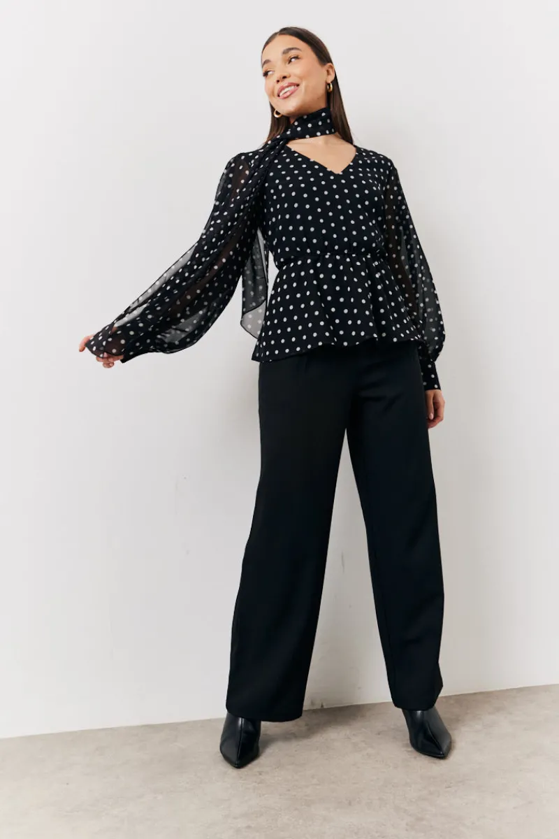 Polka Dot Tie Neck Blouse|In The Style Sale