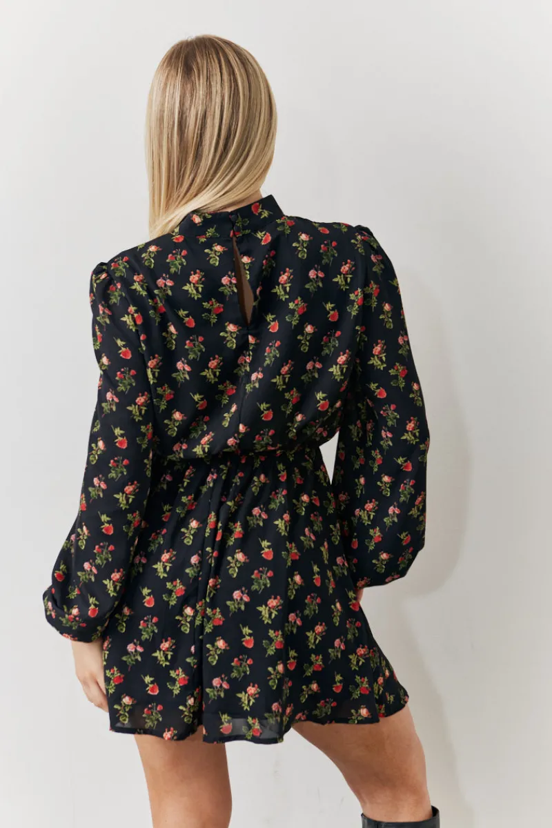 Rose Print High Neck Mini Dress|In the Style Discount