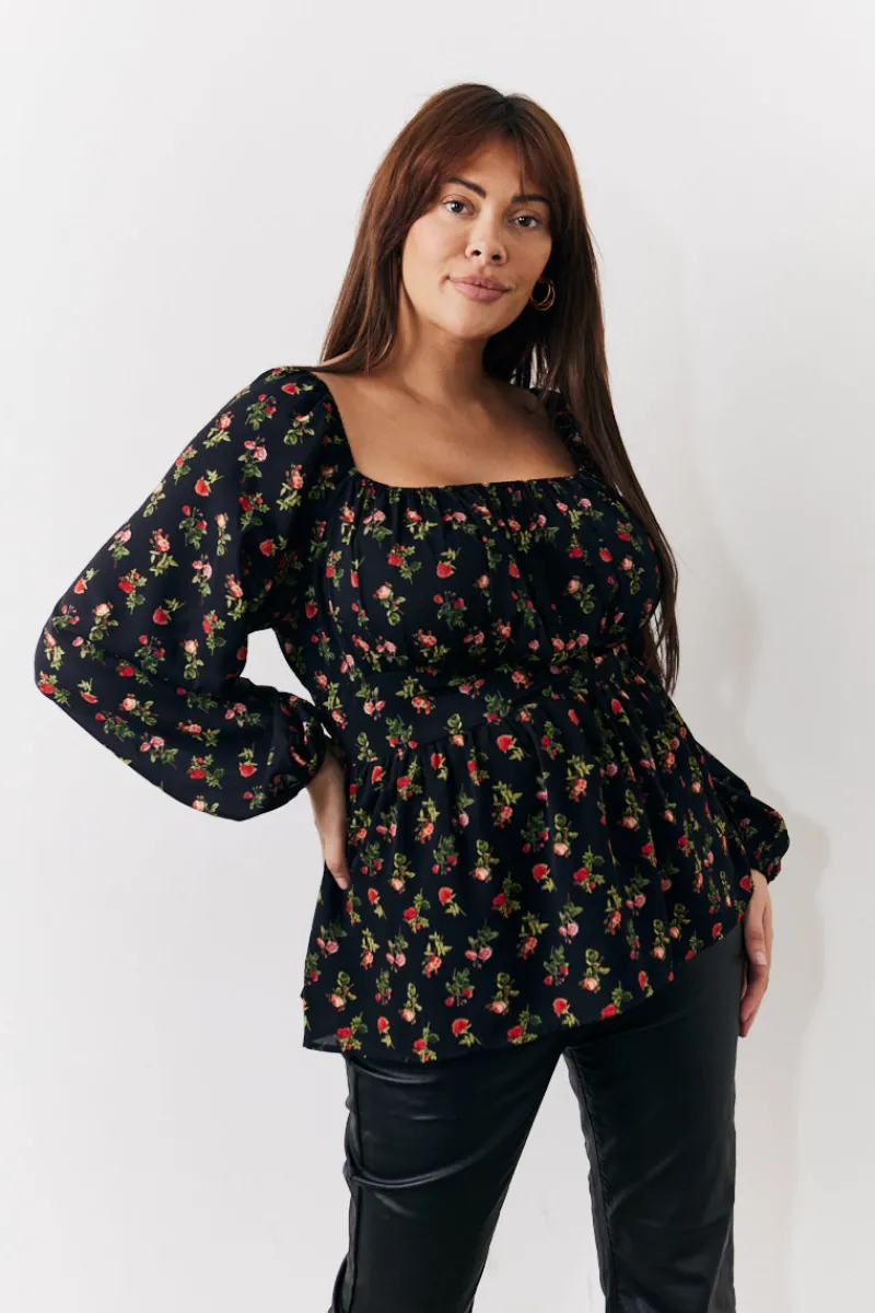Rose Print Smock Top|In the Style New