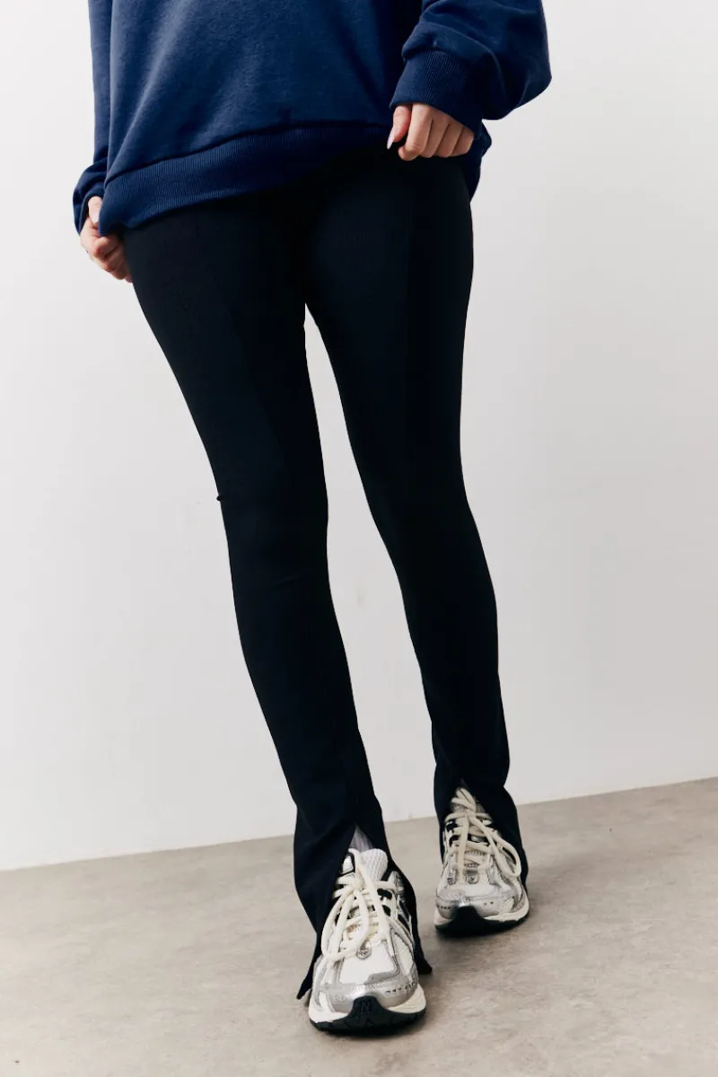 Black Sculpt & Control High Waisted Split Hem Ribbed Legging|Fits Hot