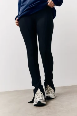 Black Sculpt & Control High Waisted Split Hem Ribbed Legging|Fits Hot