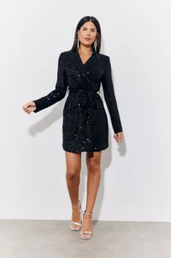 Sequin Belted Blazer Dress|In the Style Discount