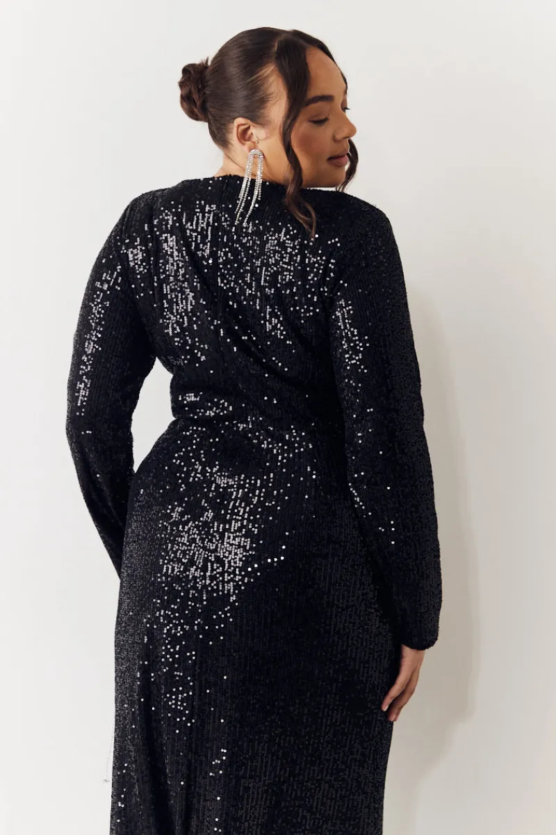 Sequin Long Sleeve Maxi Dress|In the Style Hot