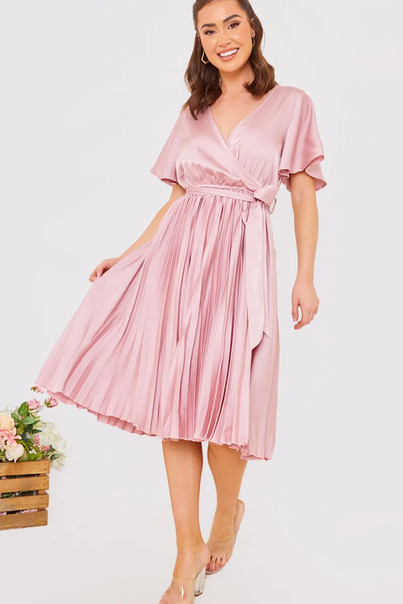 Angel Sleeve Pleated Wrap Midi Dress|In The Style Best