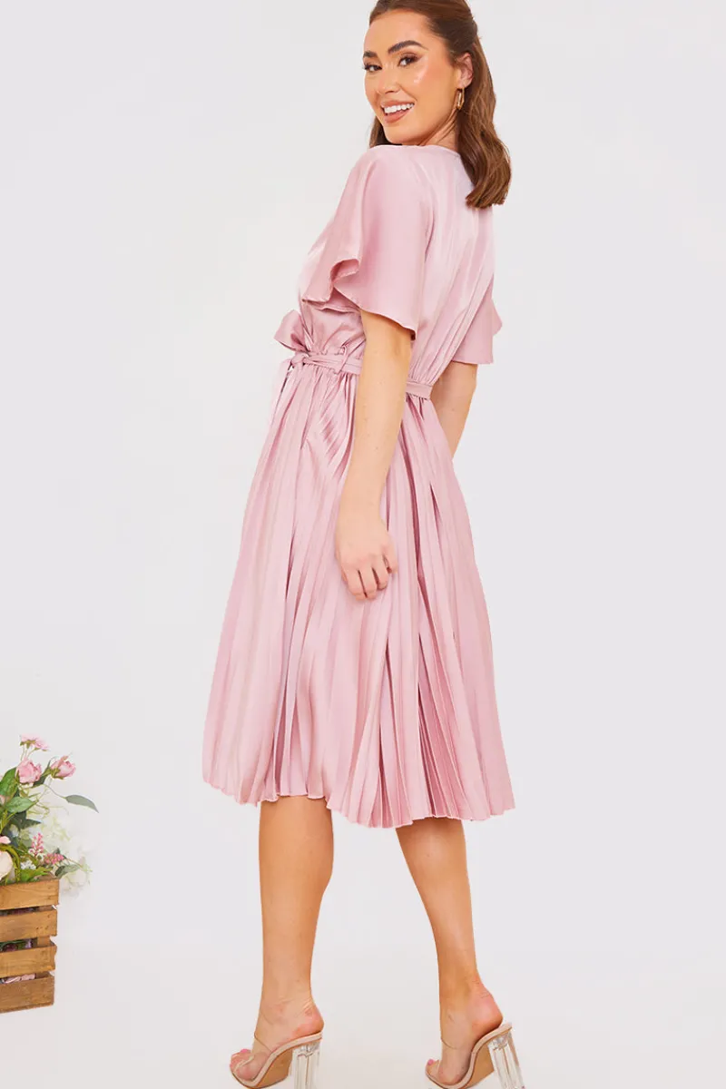 Angel Sleeve Pleated Wrap Midi Dress|In The Style Best