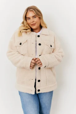 Borg Button Through Jacket with Pockets|In the Style Sale