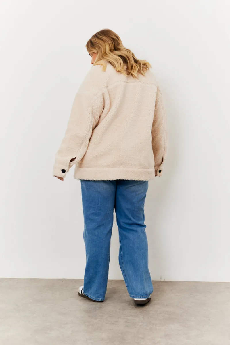 Borg Button Through Jacket with Pockets|In the Style Sale