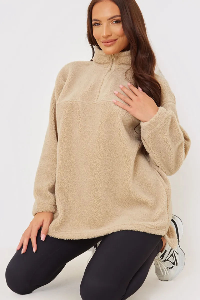 Borg Half Zip Pullover Sweatshirt|In the Style Clearance
