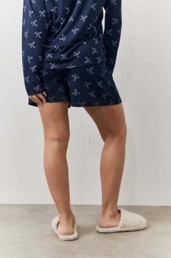Bow Print Long Sleeve and Short PJ Set|In The Style Hot