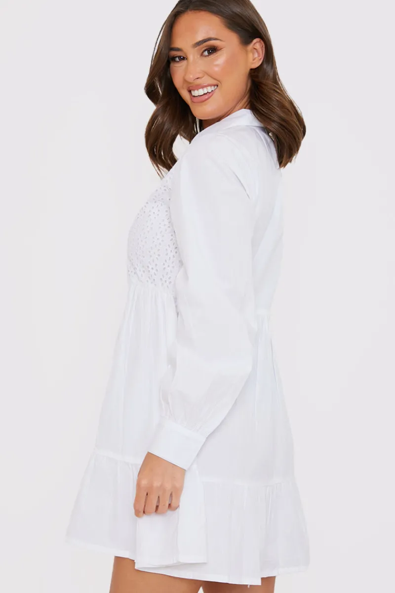 Broderie Tiered Shirt Dress|In the Style Hot