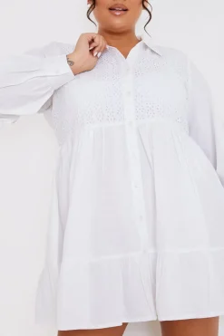 Broderie Tiered Shirt Dress|In the Style Hot