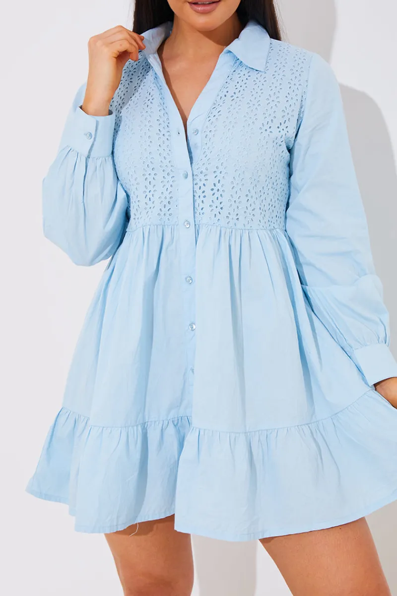 Broderie Tiered Shirt Dress|In the Style Hot