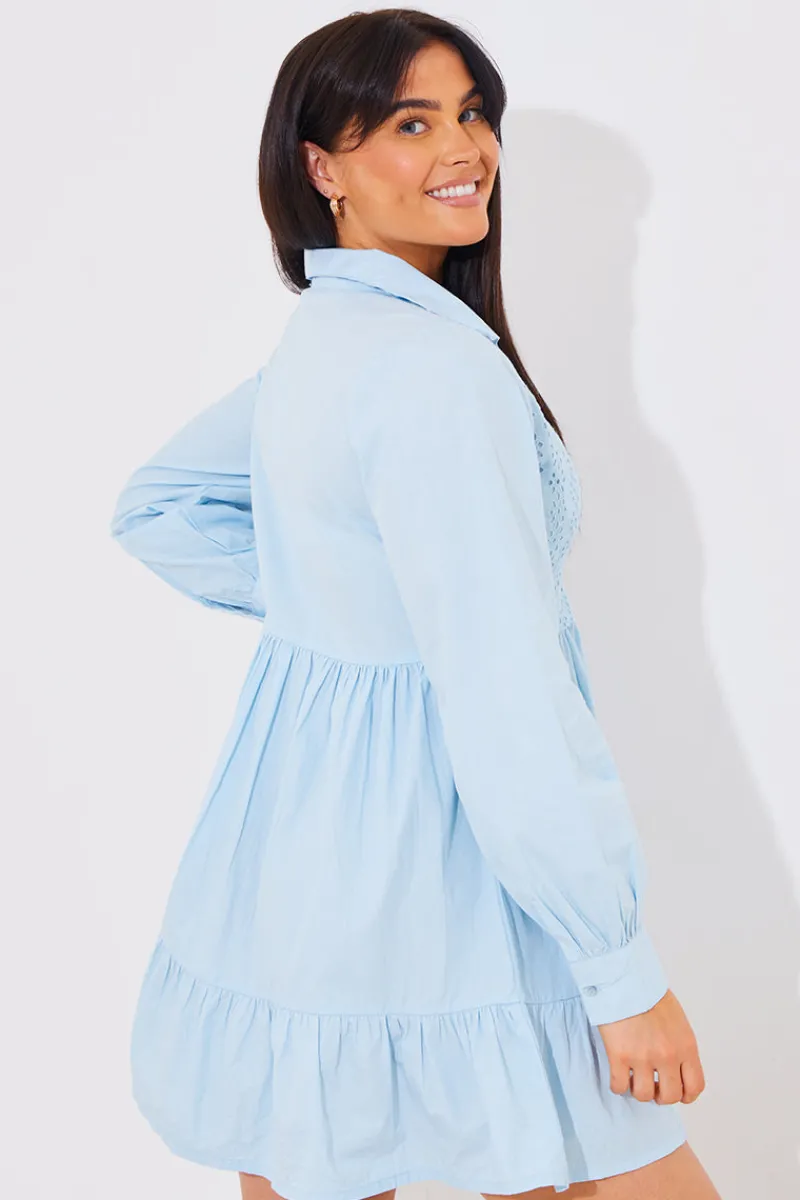 Broderie Tiered Shirt Dress|In the Style Hot