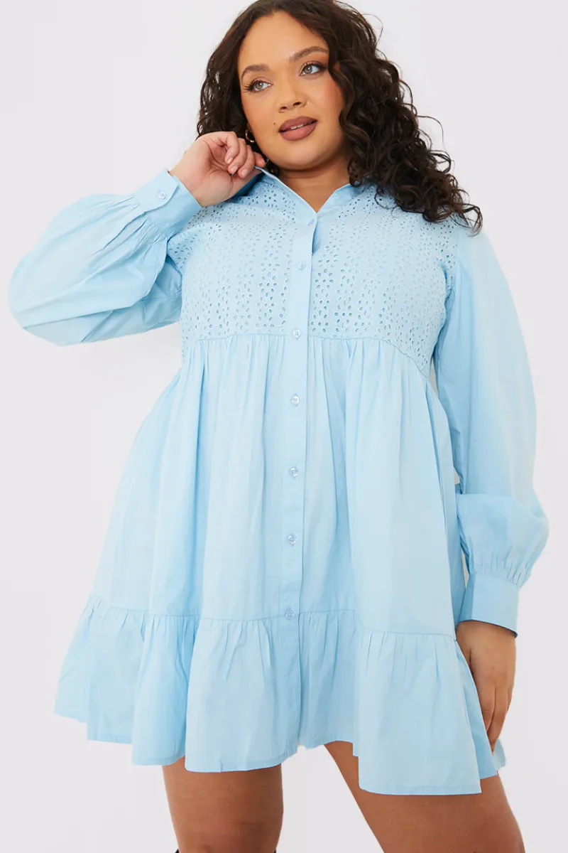 Broderie Tiered Shirt Dress|In the Style Hot