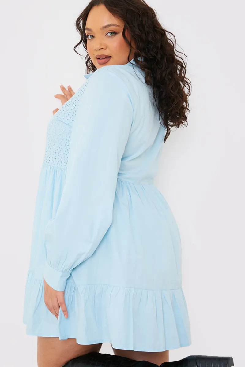 Broderie Tiered Shirt Dress|In the Style Hot