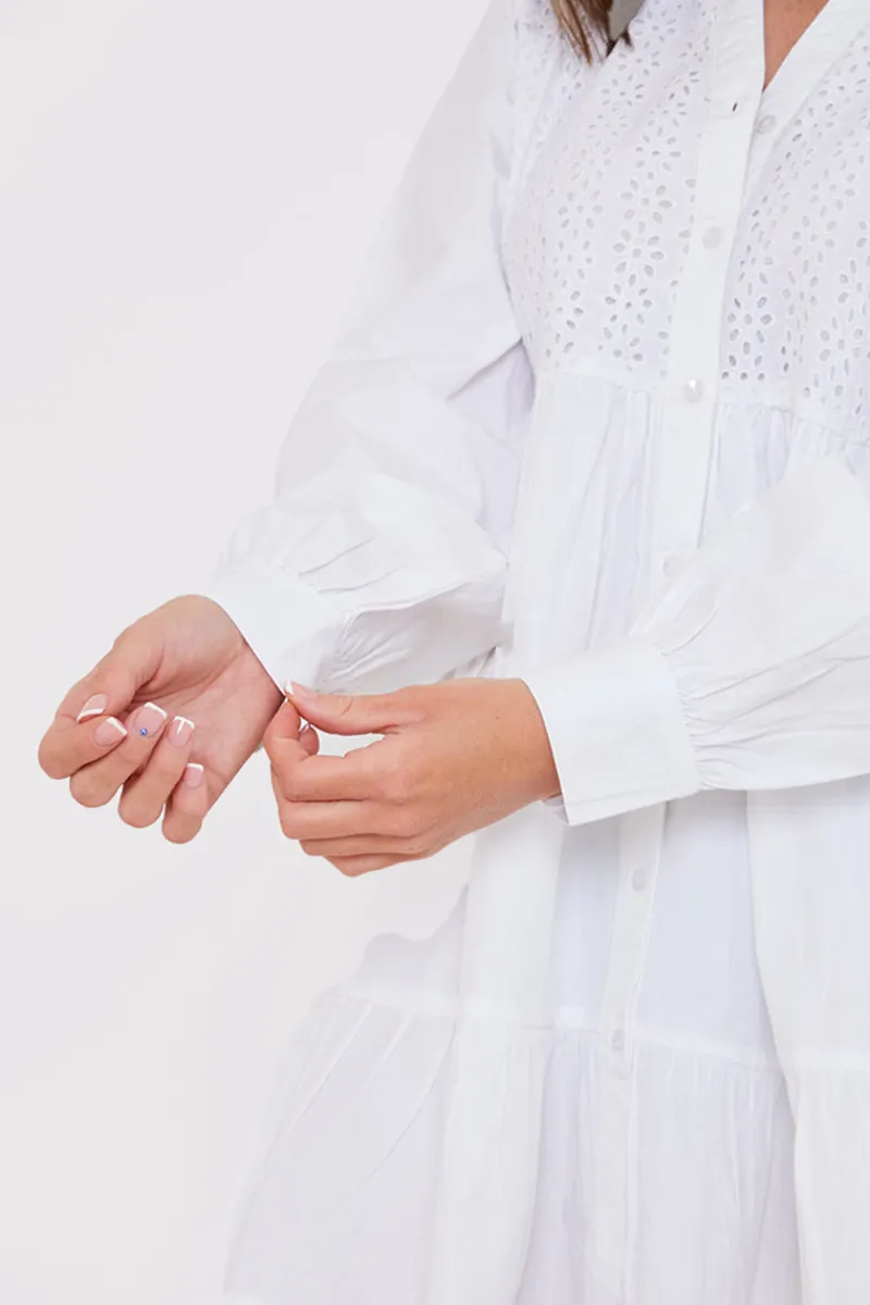Broderie Tiered Shirt Dress|In the Style Hot