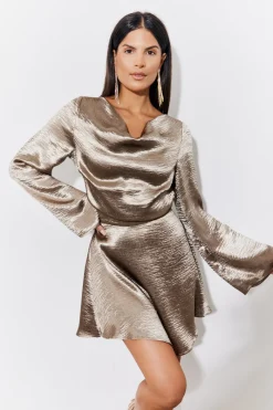 Mini Flare Sleeve Satin Dress|In the Style Discount
