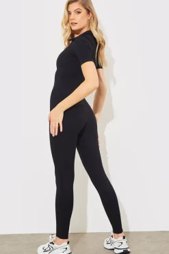 Built-In Bra Half Zip Short Sleeve Sculpt and Control Unitard|Fits Best