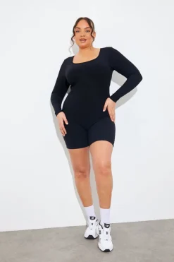 Built-In Bra Long Sleeve Sculpt and Control Short Unitard|Fits New