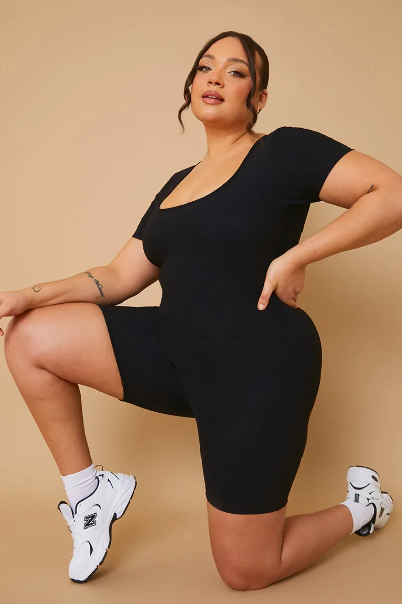 Built-In Bra Short Sleeve Sculpt and Control Short Unitard|Fits Discount
